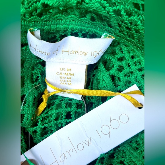 NWT House of Harlow 1960 Dress Morada boa Guipure emerald green Med lace boho - Picture 10 of 11